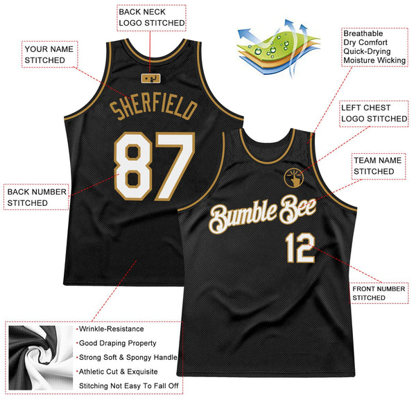 Custom Basketball Jersey - Black White-Old Gold Authentic Throwback