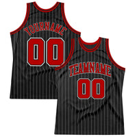 Custom Basketball Jersey - Black White Pinstripe Red-White Authentic
