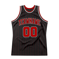 Custom Basketball Jersey - Black Red Pinstripe Red-White Authentic