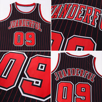 Custom Basketball Jersey - Black Red Pinstripe Red-White Authentic