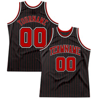 Custom Basketball Jersey - Black Red Pinstripe Red-White Authentic