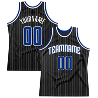 Custom Basketball Jersey - Black White Pinstripe Royal-White Authentic