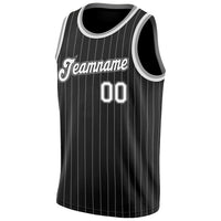 Custom Basketball Jersey - Black White Pinstripe White-Gray Authentic