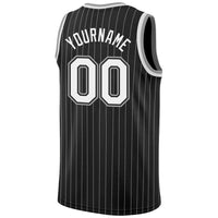 Custom Basketball Jersey - Black White Pinstripe White-Gray Authentic
