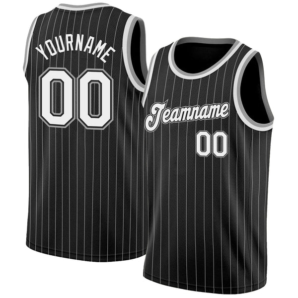 Custom Basketball Jersey - Black White Pinstripe White-Gray Authentic