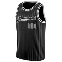 Custom Basketball Jersey - Black White Pinstripe Black-White Authentic