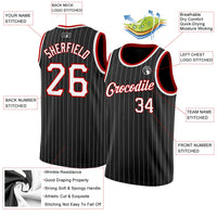 Custom Basketball Jersey - Black White Pinstripe White-Red Authentic