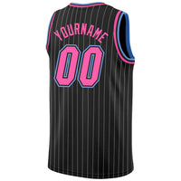 Custom Basketball Jersey - Black White Pinstripe Pink-Light Blue Authentic