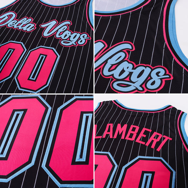 Custom Basketball Jersey - Black White Pinstripe Pink-Light Blue Authentic