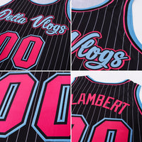 Custom Basketball Jersey - Black White Pinstripe Pink-Light Blue Authentic