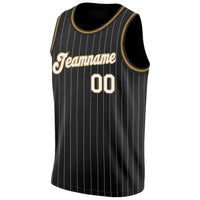 Custom Basketball Jersey - Black White Pinstripe White-Old Gold Authentic