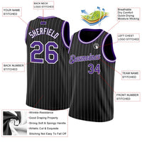 Custom Basketball Jersey - Black White Pinstripe Purple-White Authentic