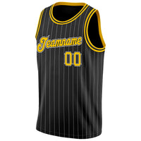 Custom Basketball Jersey - Black White Pinstripe Gold-White Authentic
