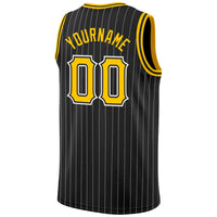 Custom Basketball Jersey - Black White Pinstripe Gold-White Authentic