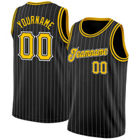 Custom Basketball Jersey - Black White Pinstripe Gold-White Authentic