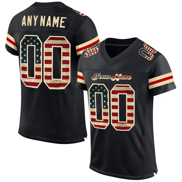 Custom Football Jersey - Black Vintage USA Flag-Cream Mesh Authentic