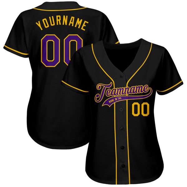 Custom Baseball Jersey - Black Purple-Gold Authentic