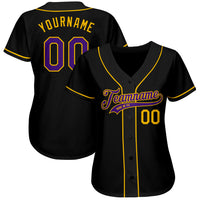 Custom Baseball Jersey - Black Purple-Gold Authentic