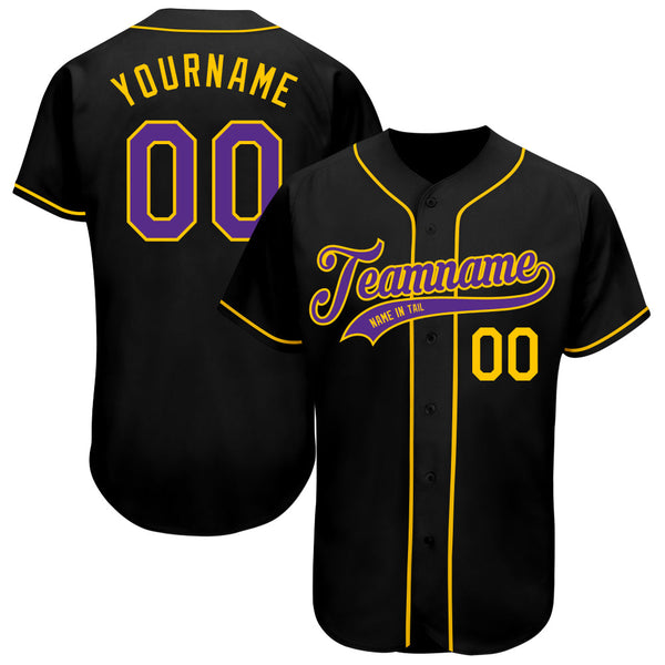 Custom Baseball Jersey - Black Purple-Gold Authentic