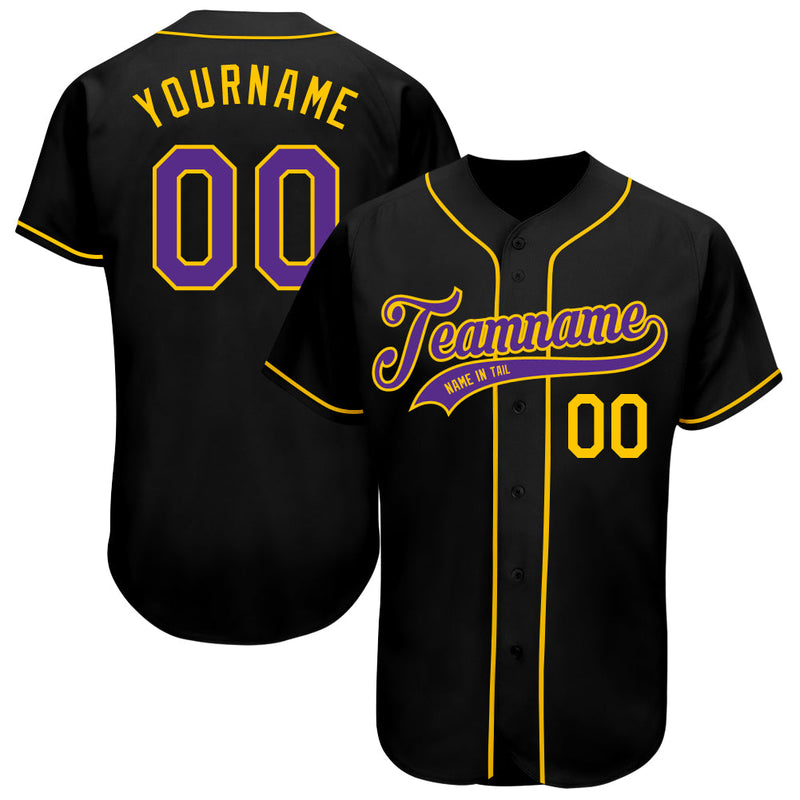 Custom Baseball Jersey - Black Purple-Gold Authentic