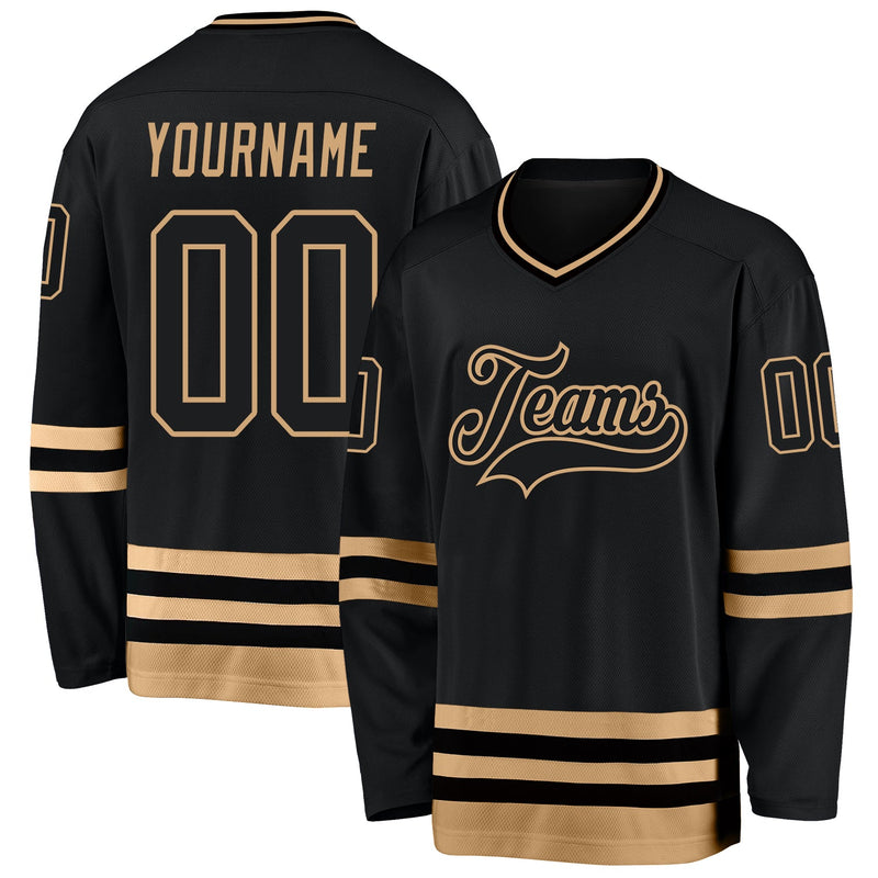 Custom Hockey Jersey - Black Black-Old Gold