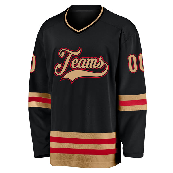 Custom Hockey Jersey - Black Old Gold-Red