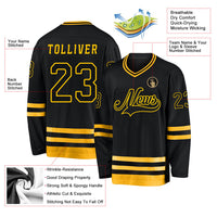 Custom Hockey Jersey - Black Black-Gold