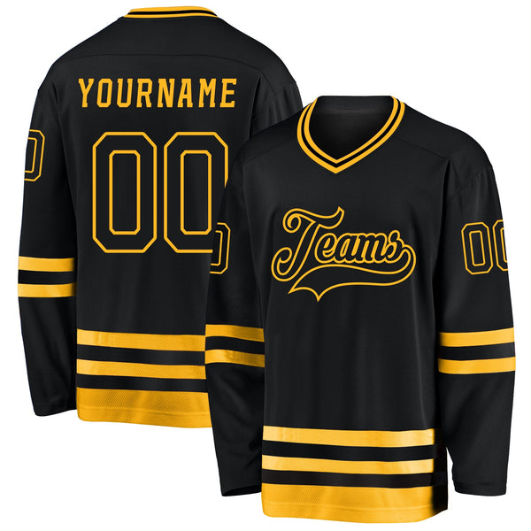 Custom Hockey Jersey - Black Black-Gold