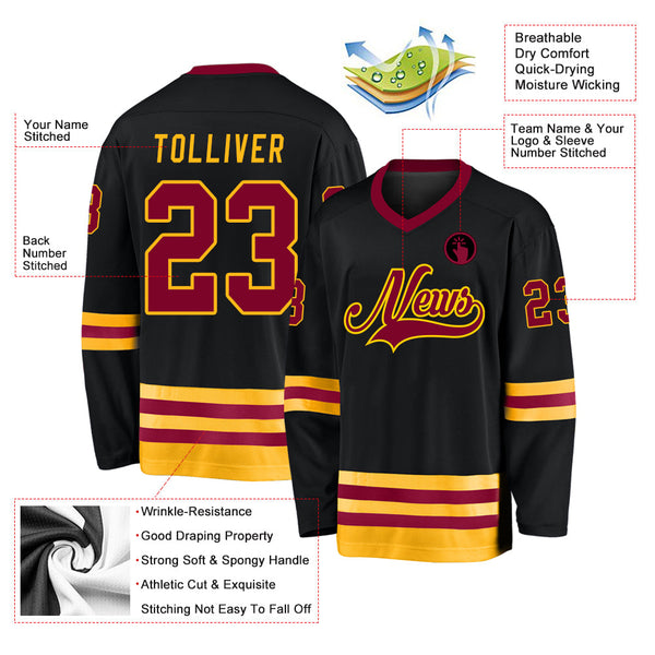 Custom Hockey Jersey - Black Maroon-Gold