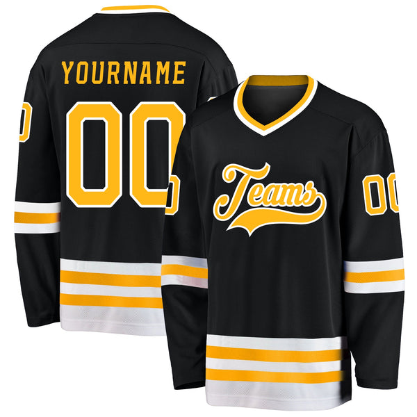 Custom Hockey Jersey - Black Gold-White