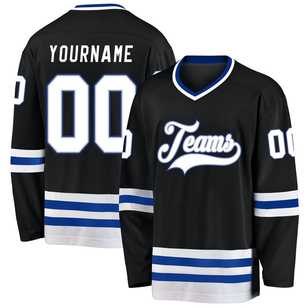 Custom Hockey Jersey - Black White-Royal