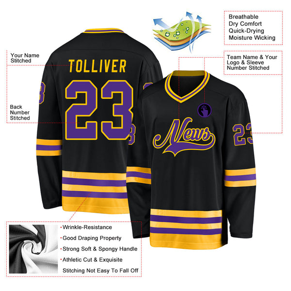 Custom Hockey Jersey - Black Purple-Gold