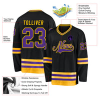 Custom Hockey Jersey - Black Purple-Gold