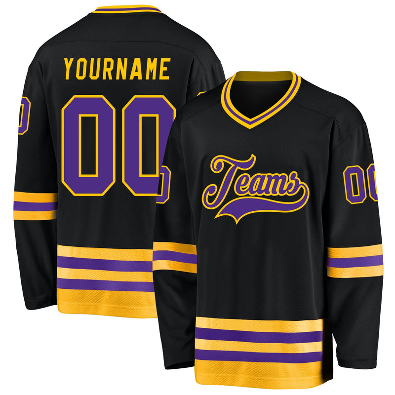 Custom Hockey Jersey - Black Purple-Gold