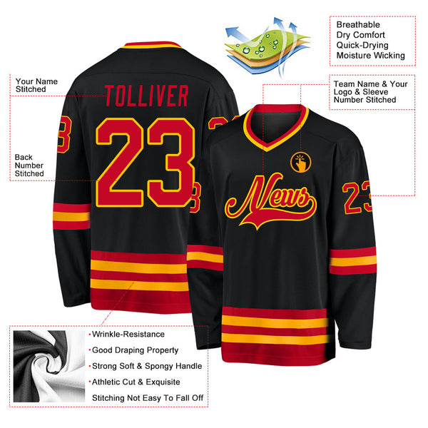 Custom Hockey Jersey - Black Red-Gold