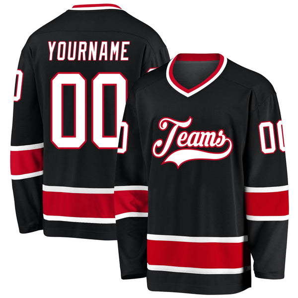 Custom Hockey Jersey - Black White-Red