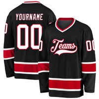 Custom Hockey Jersey - Black White-Red