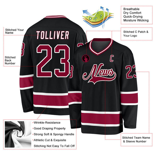 Custom Hockey Jersey - Black Maroon-White