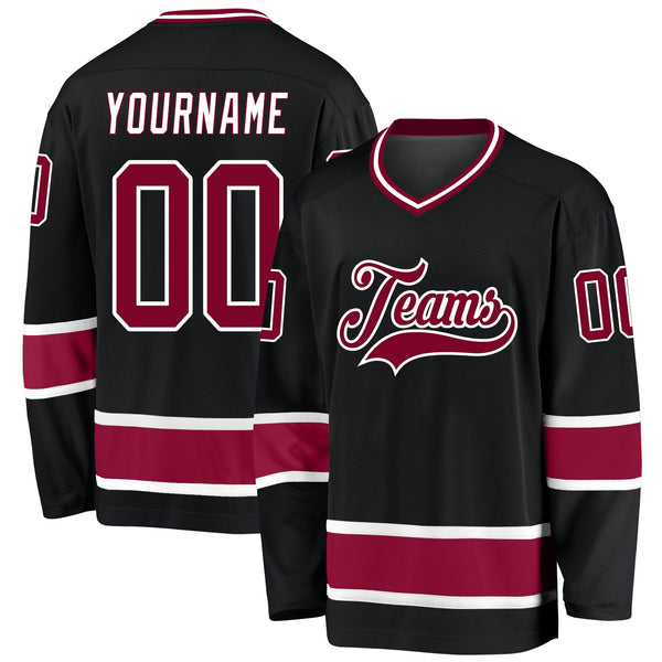 Custom Hockey Jersey - Black Maroon-White