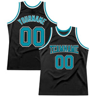 Custom Basketball Jersey - Black Teal-White Authentic Throwback
