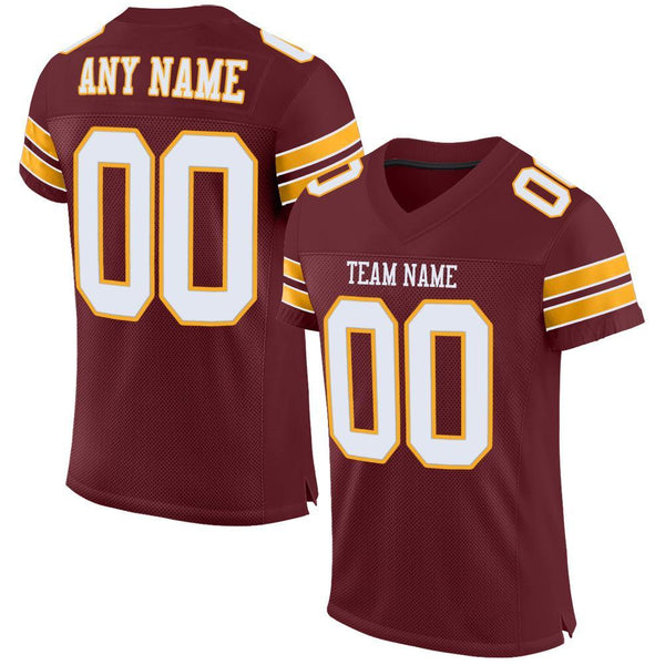 Custom Football Jersey - Burgundy White-Gold Mesh Authentic