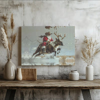 Rodeo Reindeer Riding Canvas Print, Western Cowboy Santa Claus Canvas Wall Art, Humorous Country Christmas Art, Rustic Holiday Wall Decor