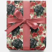 Poinsettia Floral Dog Gift Wrap, Black Labrador Christmas Wrapping Paper, Black Lab Puppy Wrapping Paper, Dog Lover Holiday Gift Wrap Roll