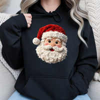 Faux Yarn Crochet Christmas Hoodie, Punch Needle Santa Hoodie, Vintage Santa Claus Hooded Sweatshirt, Comfy Holiday Pullover Hoodie Present