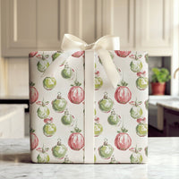 Red and Green Holiday Gift Wrap, Watercolor Christmas Ornament Wrapping Paper, Painted Bauble Wrapping Paper