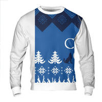 Nordic Winter Pattern Wildlife Crewneck, Howling Wolf Ugly Christmas Sweatshirt, Forest Animal Holiday Sweater, Nature Lover Pullover
