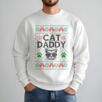 Humorous Feline Holiday Sweatshirt, Cat Daddy Ugly Christmas Sweatshirt, Adorable Cat Lover Xmas Crewneck, Retro Pet Dad Pullover Sweatshirt, Present