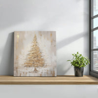 Gold and Cream Impasto Holiday Print, Golden Christmas Tree Canvas Wall Art, Elegant Winter Xmas Decor, Digital Download Printable