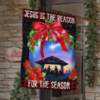 Nativity Scene Christian Christmas Yard Flag, Jesus Is the Reason for the Season Garden Flag, Holy Family Double Sided Religious Garden Flag