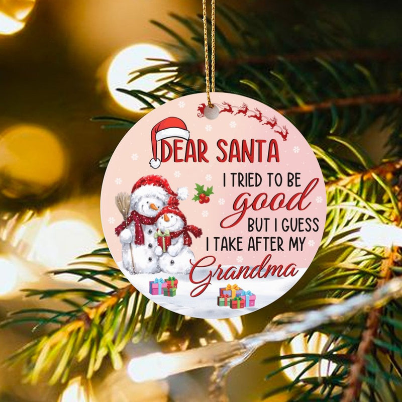 Humorous Snowman Christmas Ornament, Dear Santa I Tried to Be Good Grandma Ornament, Grandma Holiday Tree Ornament, Adorable Family Keepsake Present